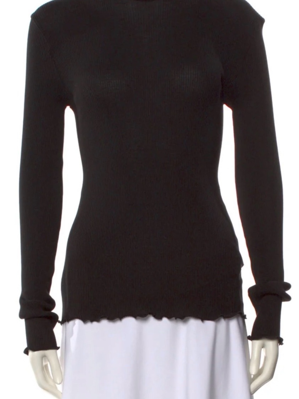 Givenchy Black Silk Ribbed Long Sleeve Top Size L , NWT